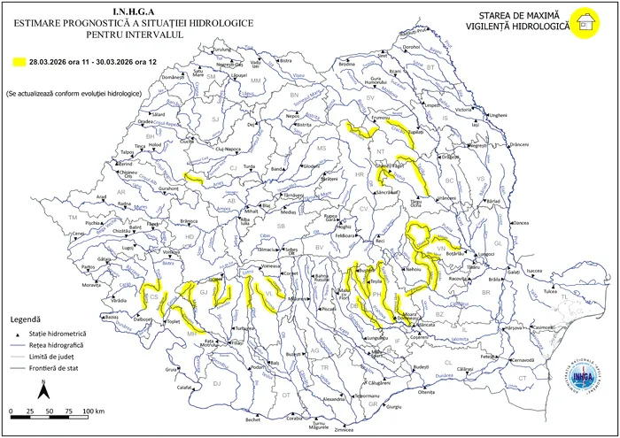 Avertizare din partea hidrologilor: Risc de inundații pe râuri din mai multe județe. A fost emis cod galben