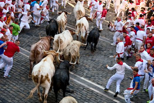 Spania: A început prima cursă de tauri din Pamplona. Trei participanți au fost duși la spital
